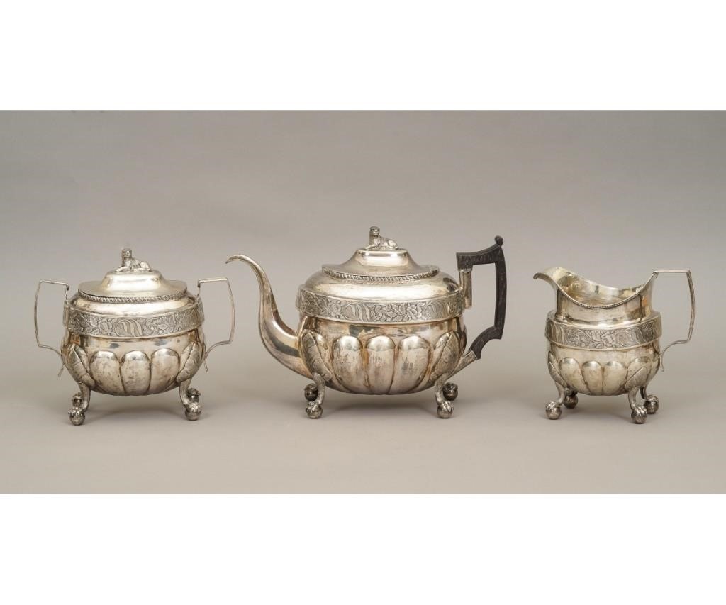 Appraisal: Three piece coin silver tea service by W Forbes NY