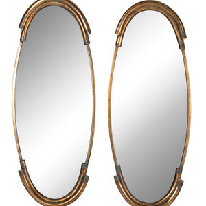 Appraisal: A Pair of Contemporary Aged Brass Mirrors Height x width