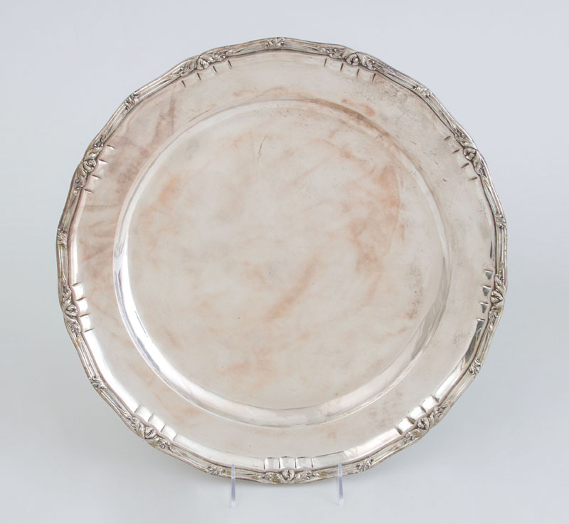 Appraisal: CONTINENTAL SILVER LARGE TRAY With acanthus leaf-entwined reeded serpentine rim