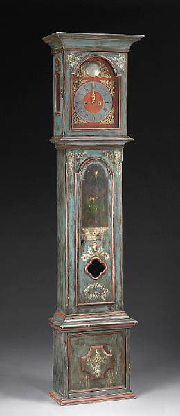 Appraisal: A Continental paint decorated tall case clock Otthe Arboe late