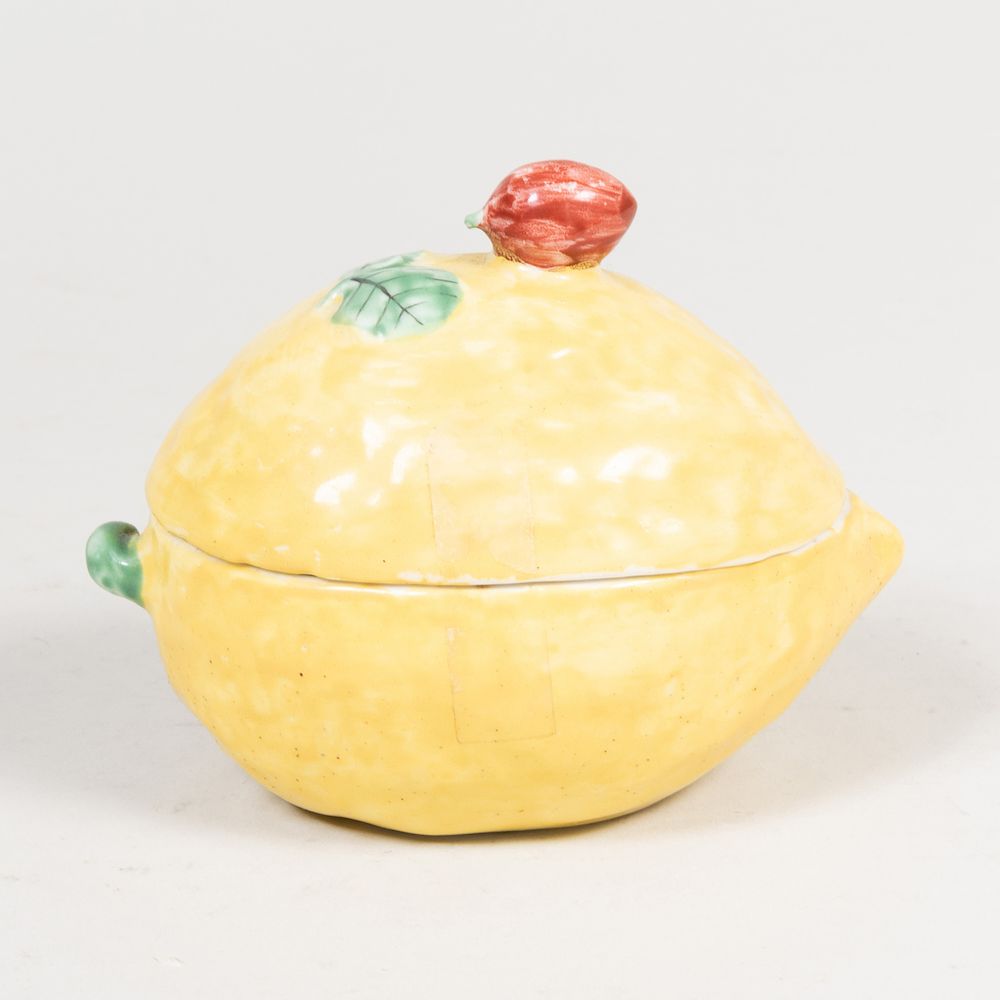 Appraisal: Continental Faience Lemon Form Box and Cover in long Label