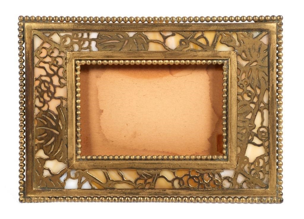 Appraisal: Dore Grape Leaf pattern desk calendar frame in slag glass