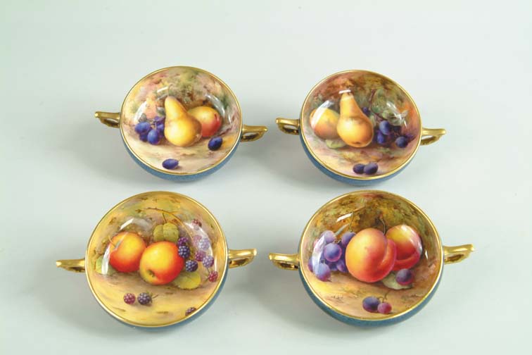 Appraisal: SET OF FOUR ROYAL WORCESTER DESERT DISHES Two handled bullion