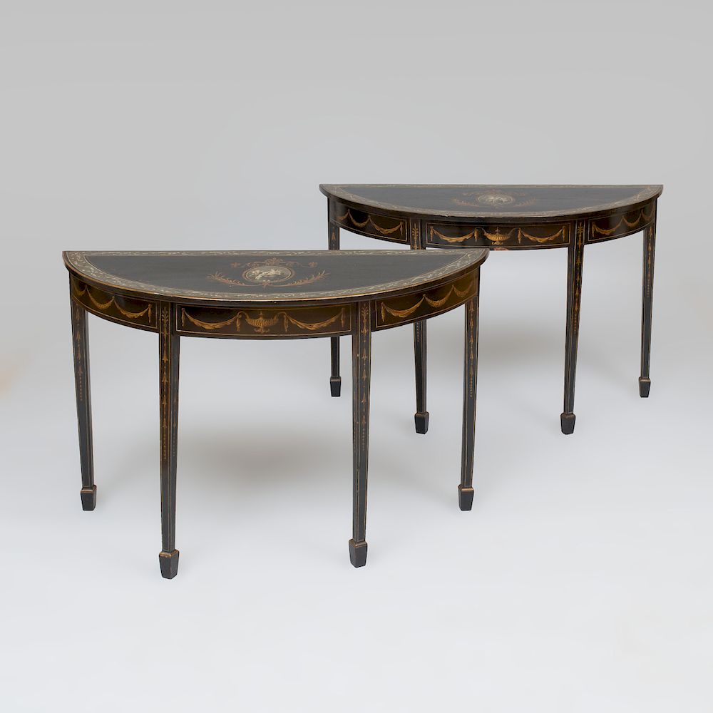 Appraisal: Pair of George III Mahogany Demilune Pier Tables With later