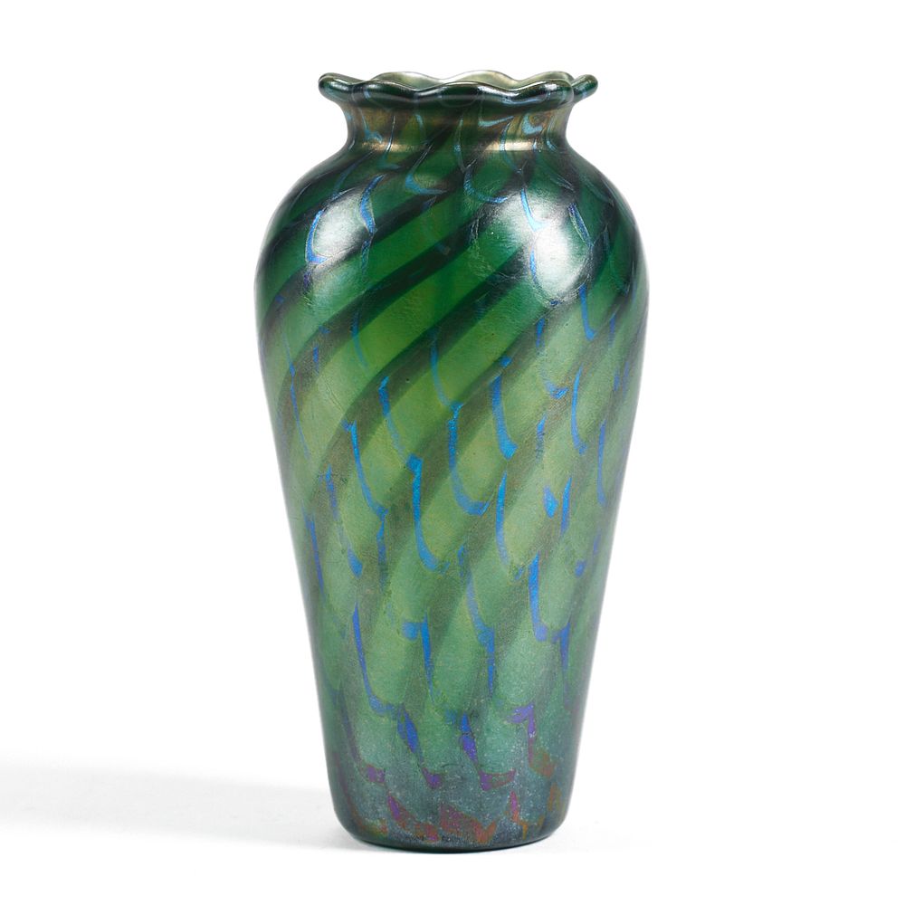 Appraisal: Kew Blas Iridescent Green Art Glass Vase William S Blake