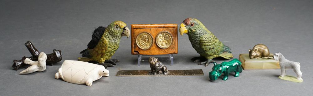 Appraisal: Two Continental Cold-Painted Bronze Parrots Group of Bronze Desk Accessories