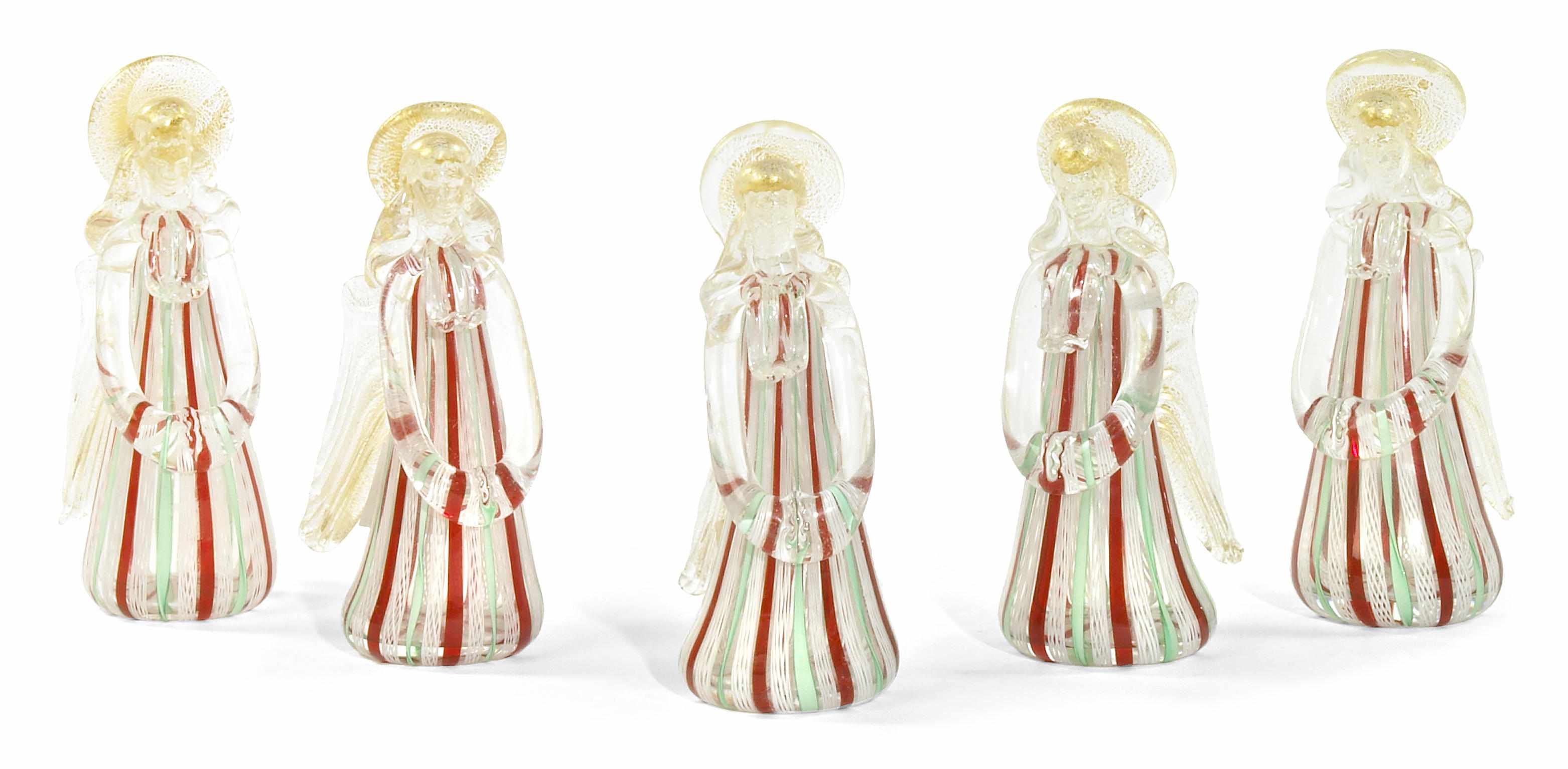 Appraisal: A group of five Venetian glass angels retailed by Gumps