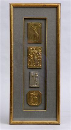 Appraisal: THREE GILT BRONZE AND ONE SILVERED BRONZE PLAQUE One entitled