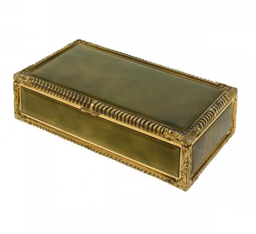 Appraisal: A GILT BRASS AND CHARTREUSE ENAMEL BOX inset with plaques