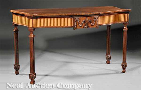 Appraisal: A George III-Style Inlaid Mahogany Serving Table serpentine top blocked