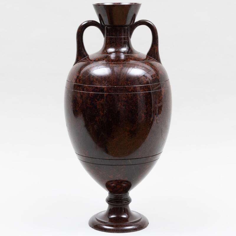 Appraisal: Rare Russian Carved Jasper Vase x in diam Provenance Bernard