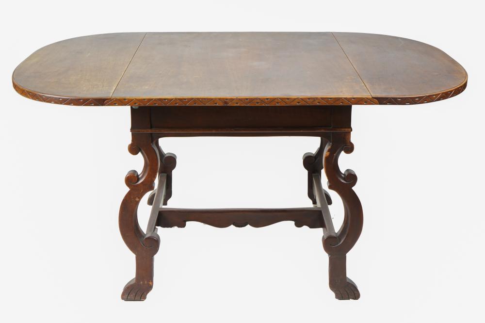 Appraisal: SPANISH BAROQUE STYLE DROP LEAF TABLEthe rectangular top with two