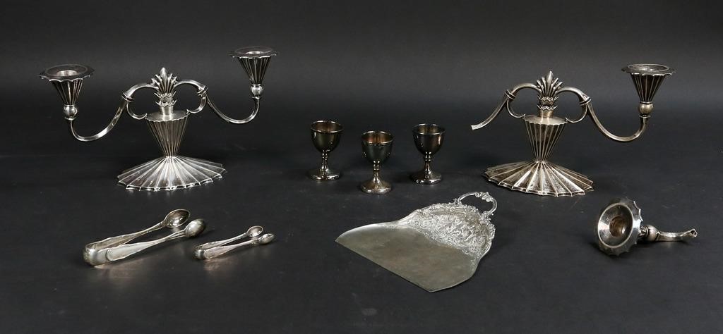 Appraisal: pieces German silver Pair of Posen candelabra Posen cordials pairs