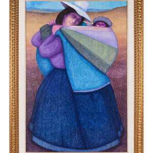 Appraisal: Ernest Gutierrez Peruvian b Mother and Child oil on canvas