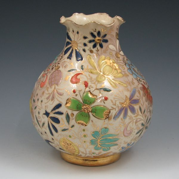 Appraisal: Ornately decorated William Dell Hungarian Faience art pottery vase from