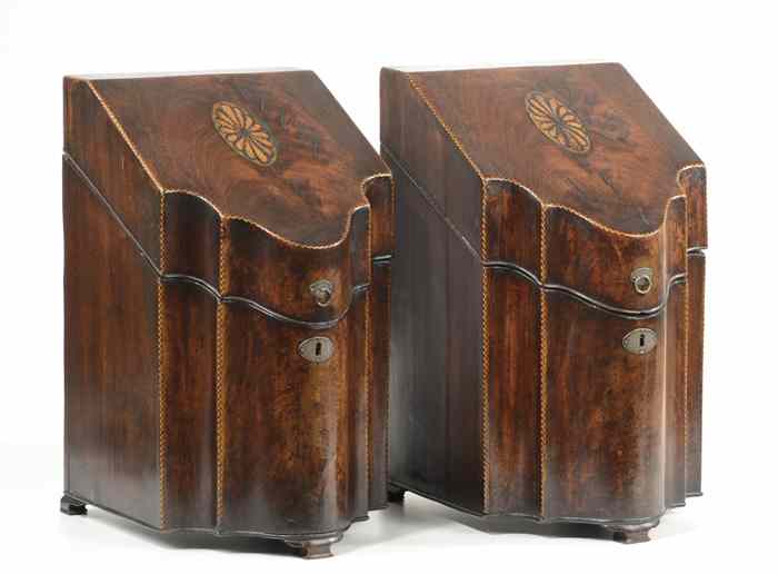 Appraisal: PAIR OF REGENCY INLAID MAHOGANY KNIFE BOXES English early th