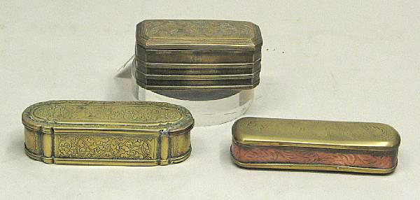 Appraisal: Three Dutch brass tobacco boxes late th early th century