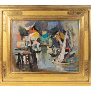 Appraisal: William Meyerwitz American - Sailboats oil on canvas Signed Wm