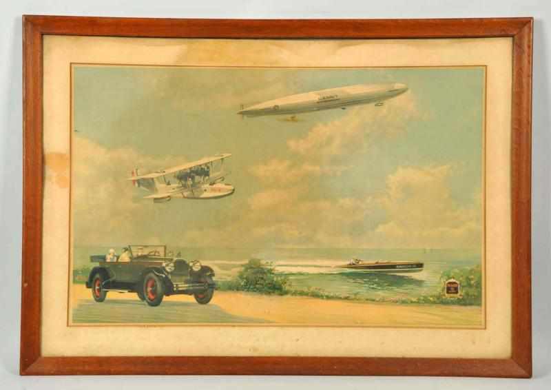 Appraisal: Packard Poster with Auto Blimp Biplane Boat Framed and matted