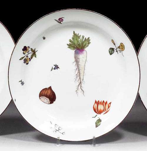 Appraisal: PLATE WITH HOLZSCHNITT DECORATION Meissen circa Painted with radish hazel