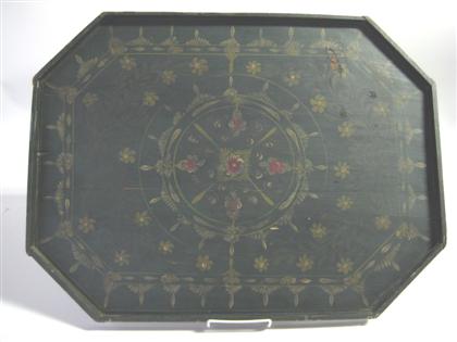 Appraisal: Painted and decorated octagonal tray Painted a dark green and