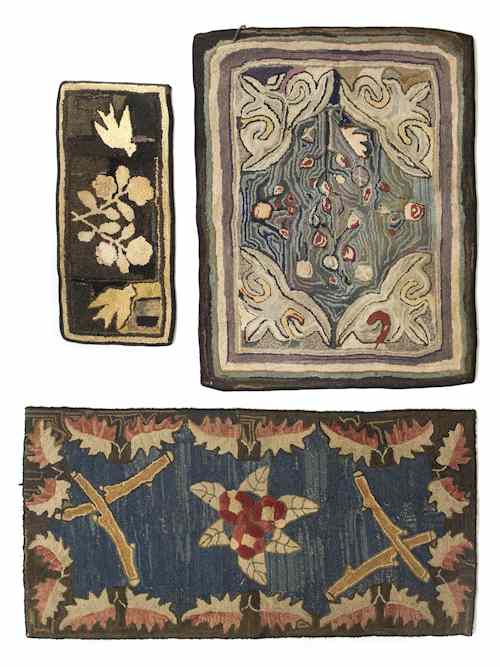 Appraisal: Three American hooked rugs ca with floral and foliate decoration