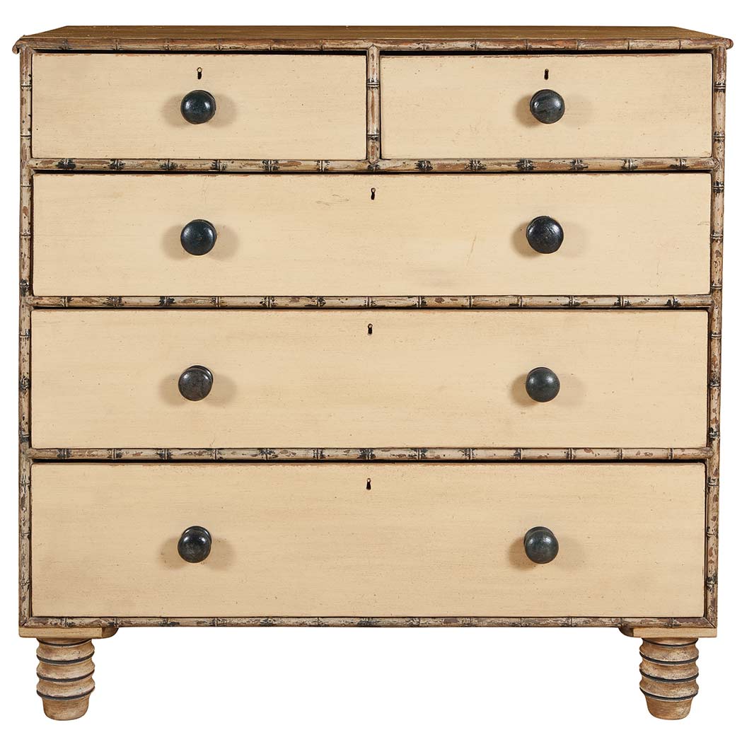 Appraisal: Victorian Painted Faux Bamboo Chest of Drawers th Century The