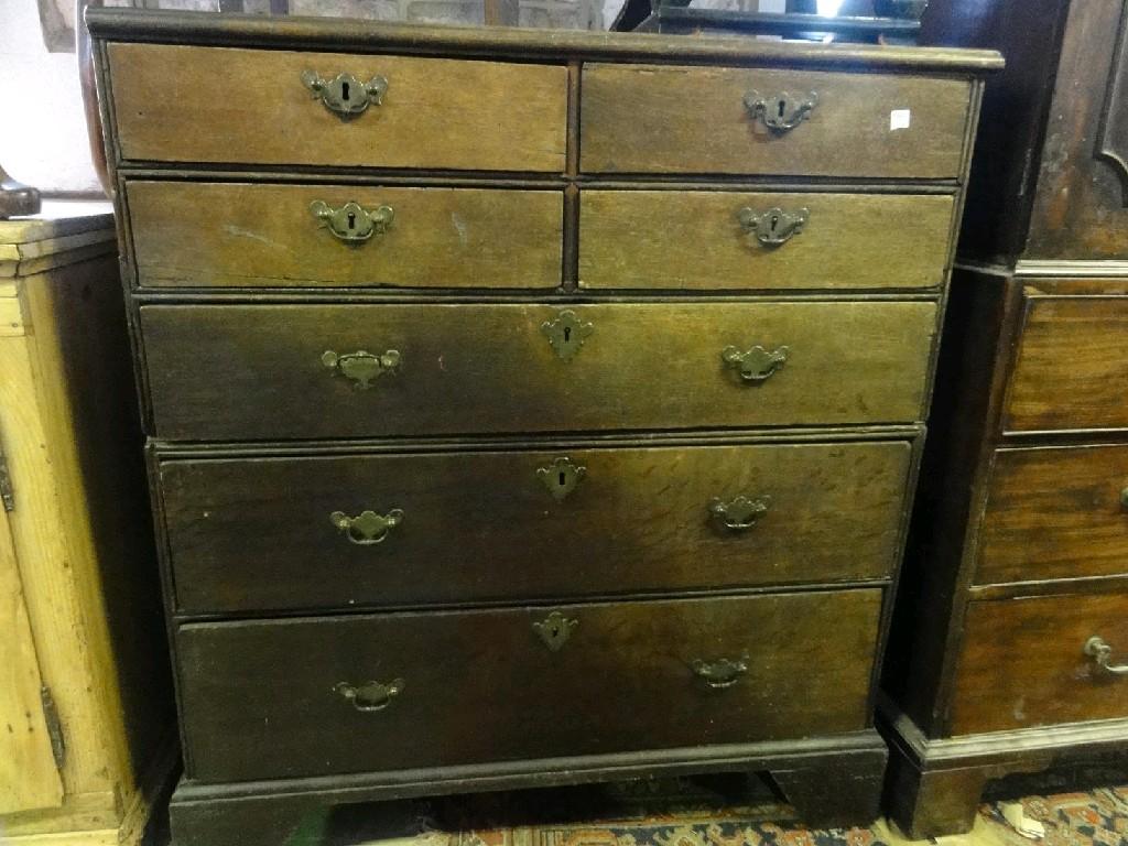 Appraisal: Early th century oak chest of three long and three