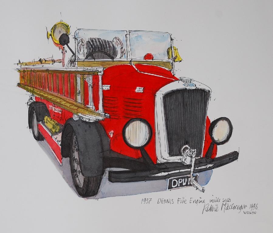 Appraisal: ROBBIE MACGREGOR PEN INK AND WATERCOLOUR DRAWING of a DENNIS