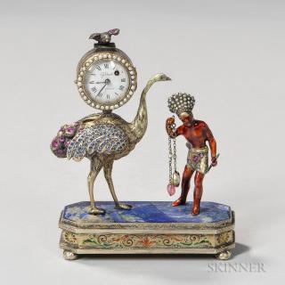 Appraisal: Viennese Silver-gilt Clock late th century unmarked featuring an enameled