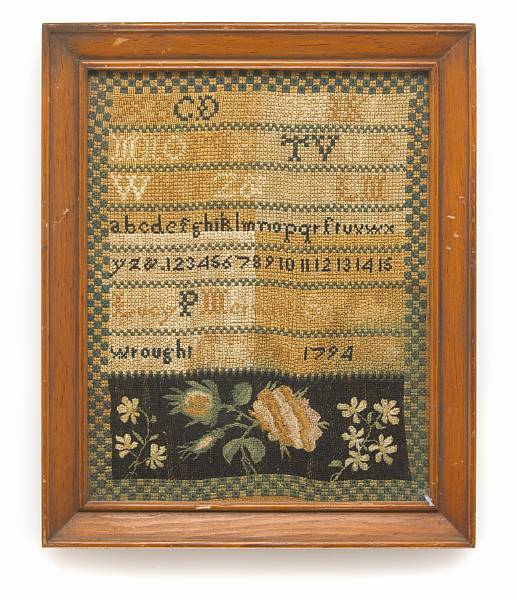 Appraisal: A silk and linen needlework sampler Lucy P Merwin dated