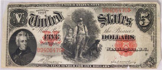 Appraisal: CURRENCY Large Size Series US Note Vernon Leesieling Red Seal