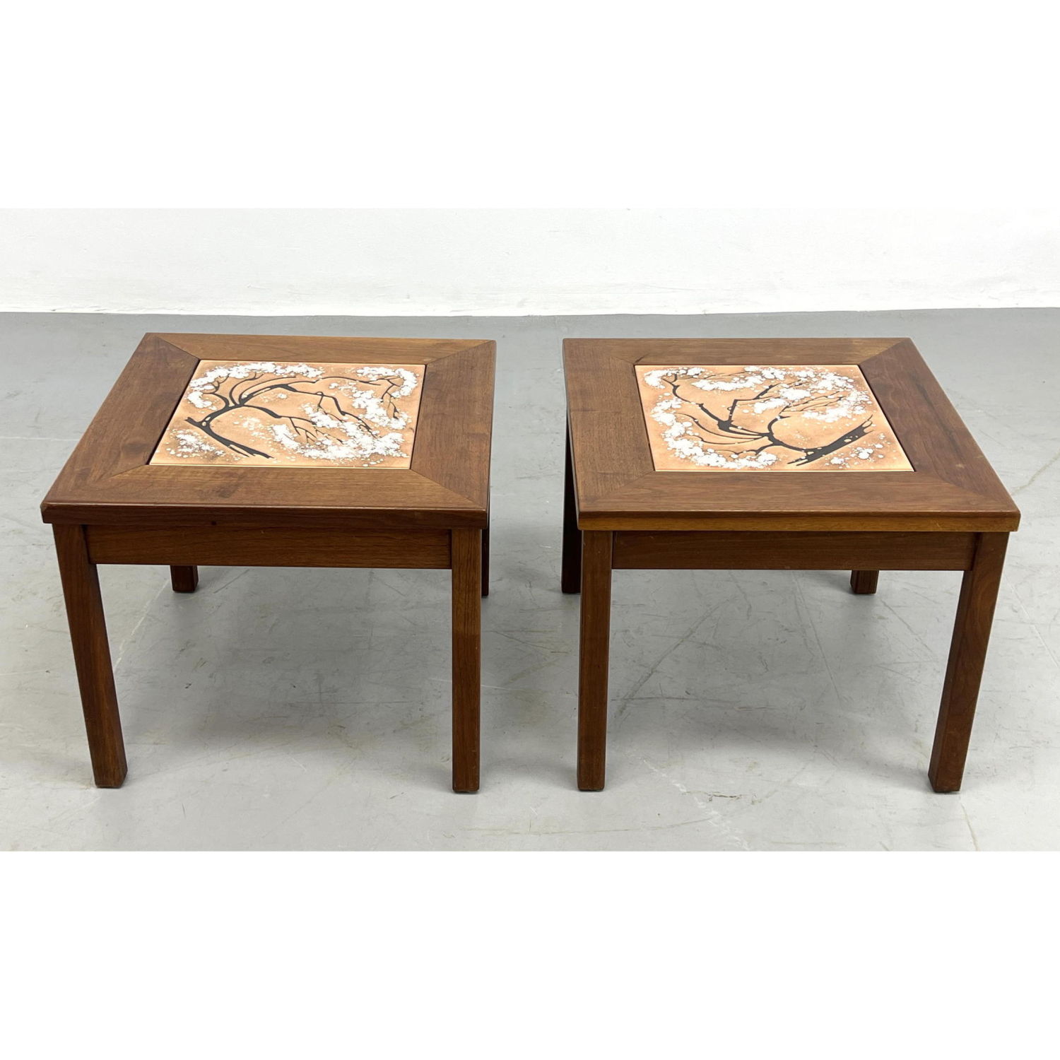 Appraisal: Pair BROWN - SALTMAN Walnut Enamel Top Side Tables California