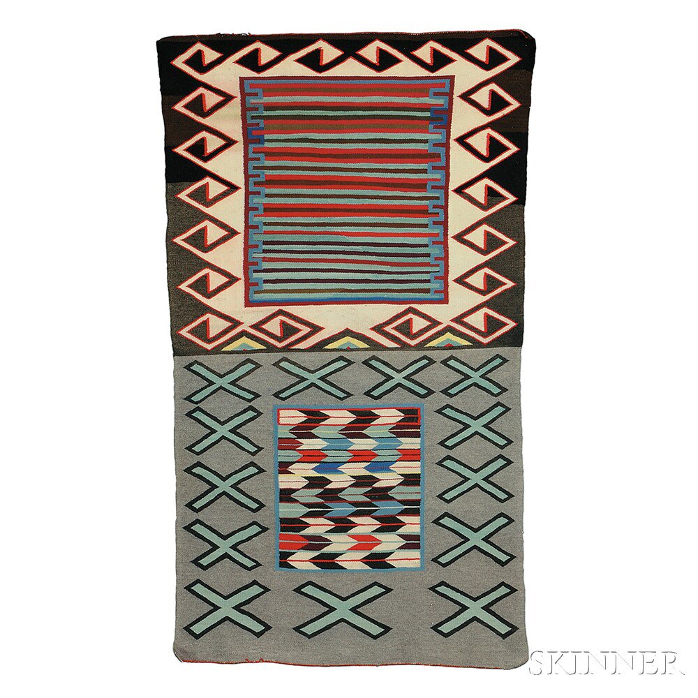 Appraisal: Navajo Double Saddle Blanket both sides with colorful geometric central