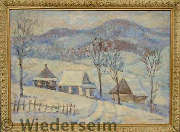 Appraisal: Oil on canvas impressionist snow scene landscape painting signed l