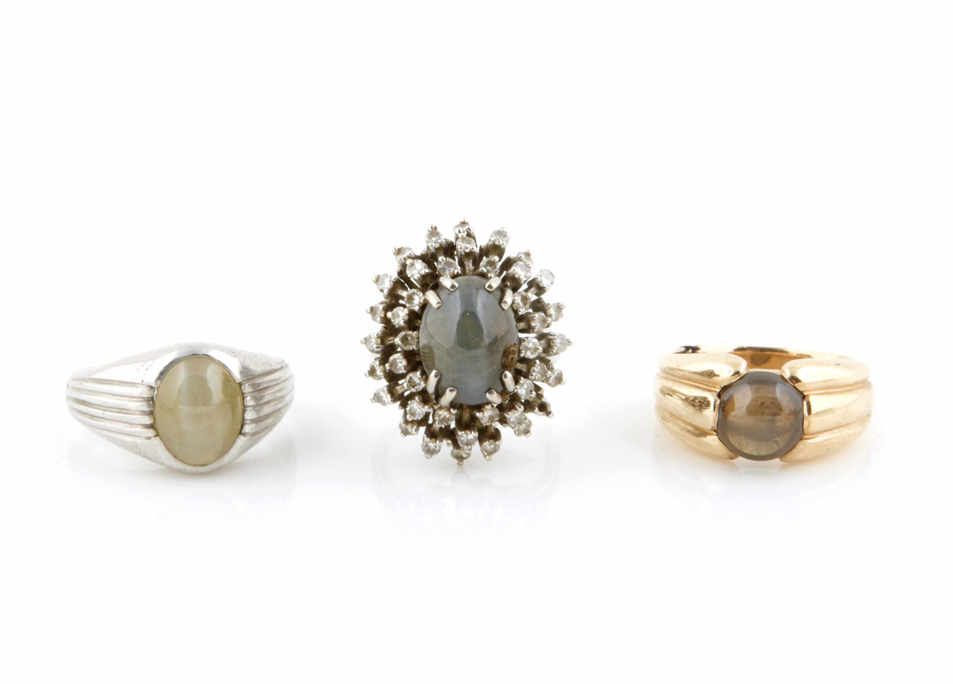 Appraisal: A collection of three chrysoberyl diamond platinum and k gold