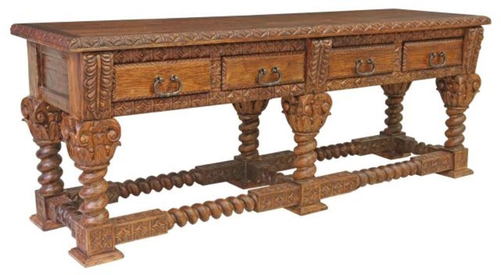 Appraisal: Corinthian carved teakwood console table Jason Scott Collection carved running