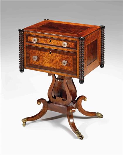 Appraisal: Classical inlaid mahogany and bird's-eye maple work table attributed to