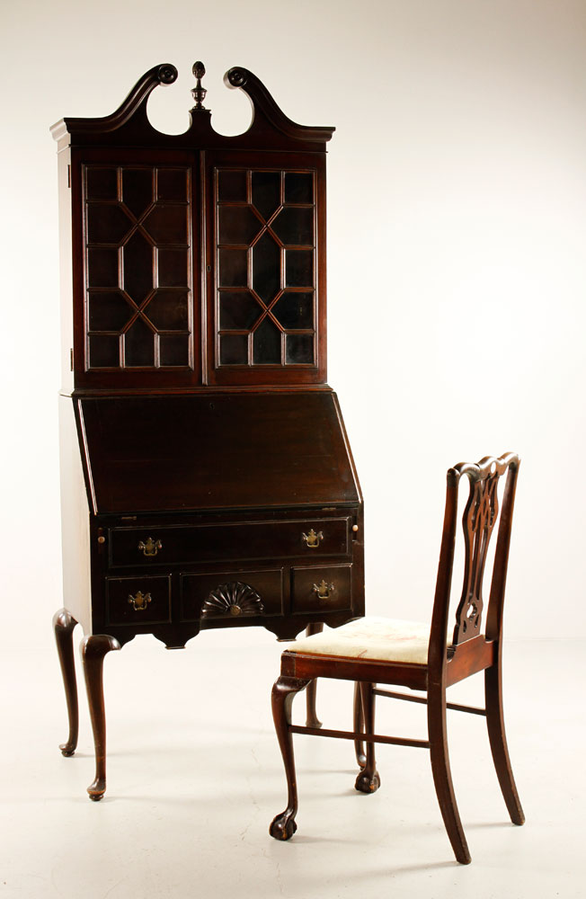 Appraisal: - Chippendale Style Mahogany Slant Lid Desk and Chair Chippendale