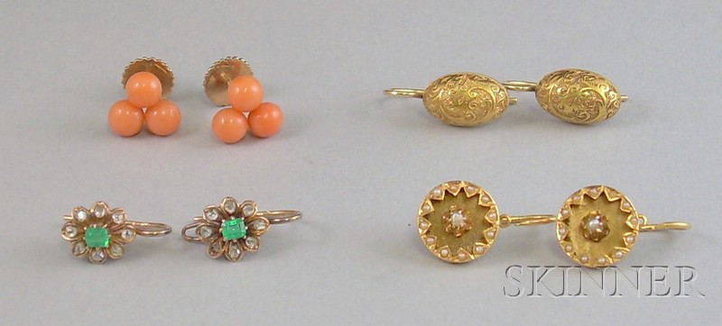 Appraisal: Four Pairs of Antique Earrings including a pair of kt