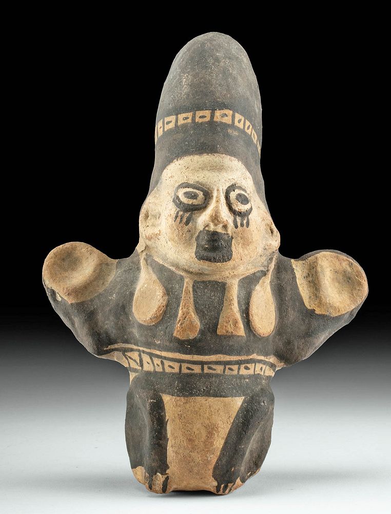 Appraisal: Chancay Bi-Chrome Standing Shaman Rattle Figure Pre-Columbian Peru Chancay culture