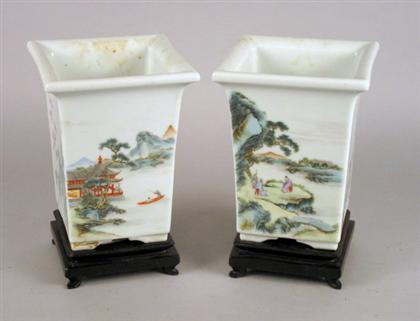 Appraisal: Pair of Chinese famille rose square jardiniere republic period Of