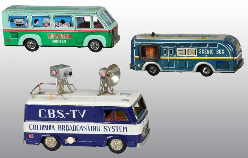 Appraisal: Lot of Tin Television Van Friction Toys Description Japanese Working