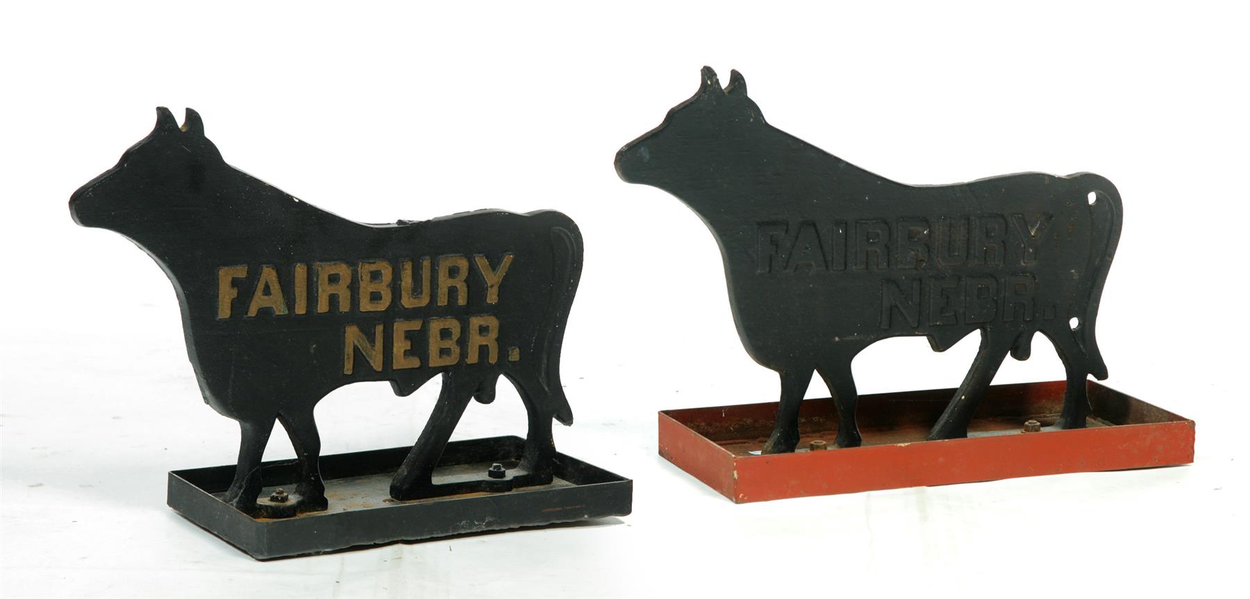 Appraisal: TWO BULL-SHAPED CAST IRON FAIRBURY NEBRASKA WINDMILL WEIGHTS American mid