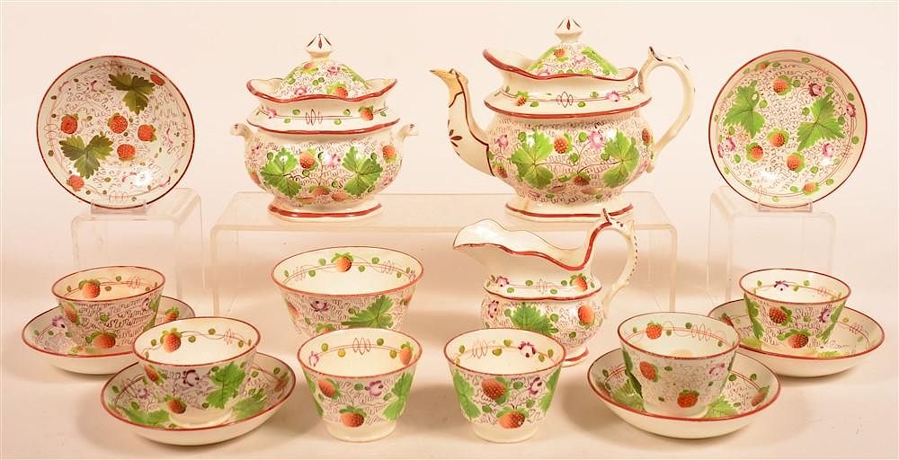 Appraisal: Queens Rose and Strawberry Pc Tea Service Staffordshire China Queens