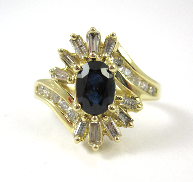 Appraisal: SAPPHIRE DIAMOND AND FOURTEEN KARAT GOLD RING with ten round-cut