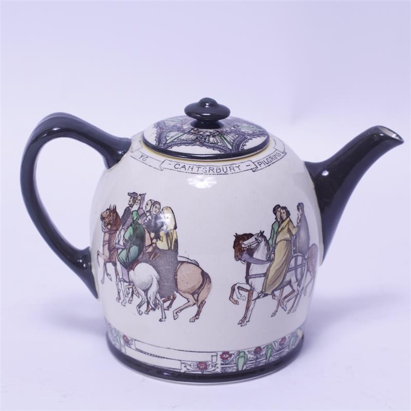 Appraisal: Royal Doulton Porcelain Canterbury Pilgrims Teapot Features figures on horseback