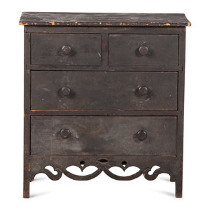 Appraisal: A Classical Black-Painted Cherrywood Diminutive Chest of Drawers Circa Height