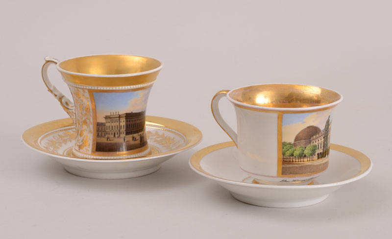 Appraisal: BERLIN PORCELAIN TOPOGRAPHICAL CUP AND SAUCER WITH PEARLWORK BANDS AND