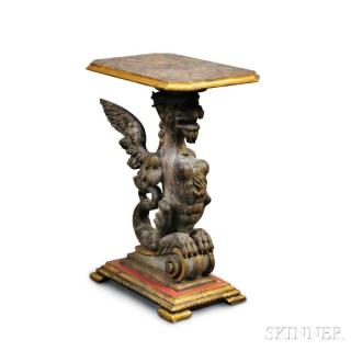 Appraisal: Asian-style Carved and Painted Side Table the molded and gilt